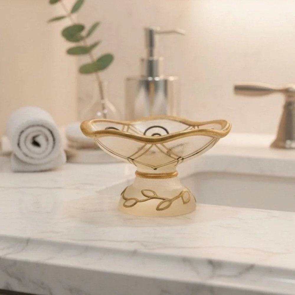 Wamsutta Resin Gold Accent Footed Bowl, Soap Or Trinket Dish,‎ Replacement Decor